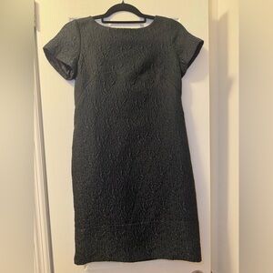 'S MaxMara Modern Brocade Jacquard Shift Little Black Dress with Sleeves Size 4